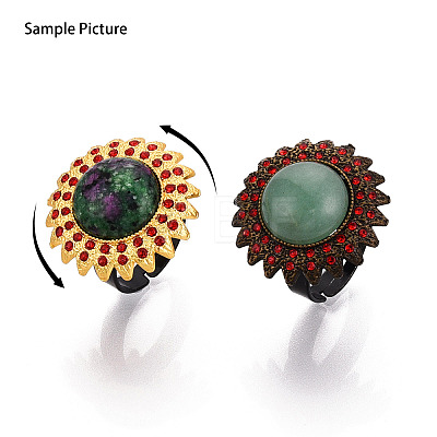 Adjustable Flower Alloy & Iron Rhinestone Bezel Cup Ring Base with Rotatable Tray MAK-T012-04G-1