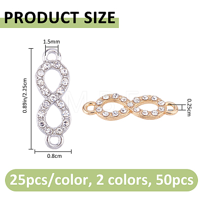 50Pcs 2 Colors Alloy Crystal Rhinestone Links/Connectors ALRI-PH0001-36-1