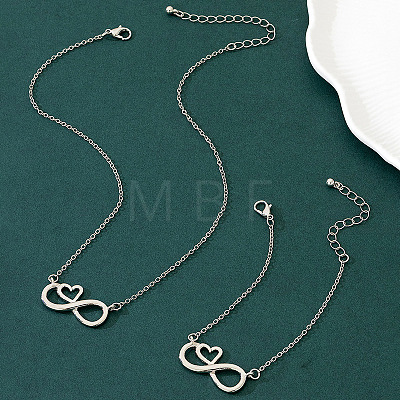 Heart & Infinity Alloy Pendant Necklaces & Link Bracelets Sets for Women FS-WG1C2CC-02-1