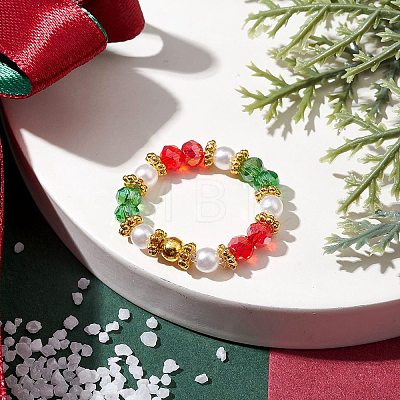 Glass & Imitated Pearl Acrylic Round Beads Stretch Bracelet RJEW-JR00682-1