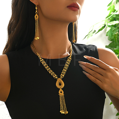 Vintage Alloy Hollow Teardrop Tassel Necklace & Earrings Sets for Women VM3749-1