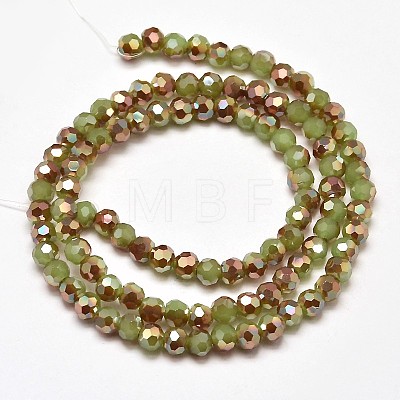 Faceted Round Half Rainbow Plated Imitation Jade Electroplate Glass Beads Strands X-EGLA-J130-HR02-1