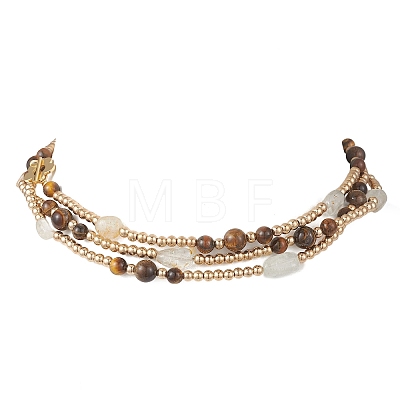 Round Natural Tiger Eye & Nuggets Topaz Beaded Wrap Long Necklaces NJEW-JN05907-01-1