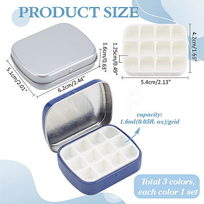 3Pcs 3 Colors Rectangle Iron Tin Cans with Hinged Lid CON-PH0003-13-1