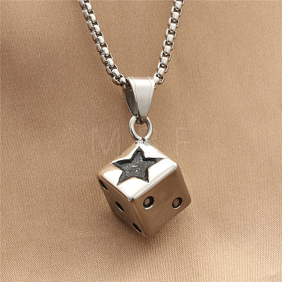 Punk Style 316L Surgical Stainless Steel Star Dice Pendant Necklaces for Men WGC2296-01-1