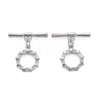 Brass Micro Pave Clear Cubic Zirconia Toggle Clasps KK-S356-500P-NF-1