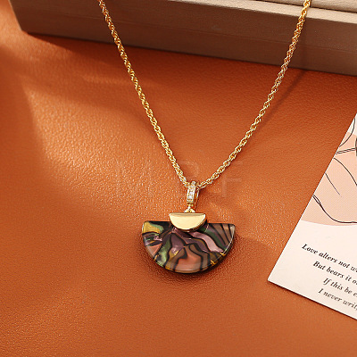 Dyed Natural Paua Shell Fan Shaped PEndant Brass Rope Chain Necklaces for Women WG60023-03-1