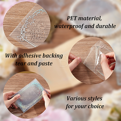 Olycraft 4 Bags 4 Styles PET Transparent Floral Frame Adhesive Decorative Stickers DIY-OC0010-25-1