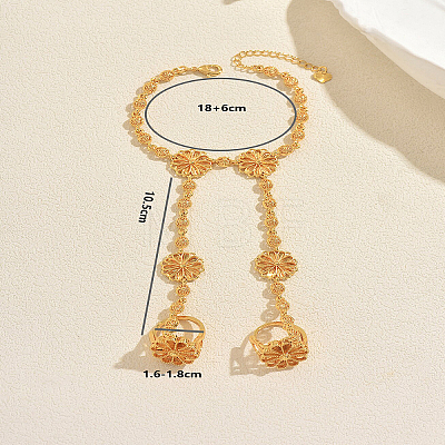 Vintage Brass Flower Link Double Ring Bracelets for Wedding and Formal Ooccasions YR9933-1