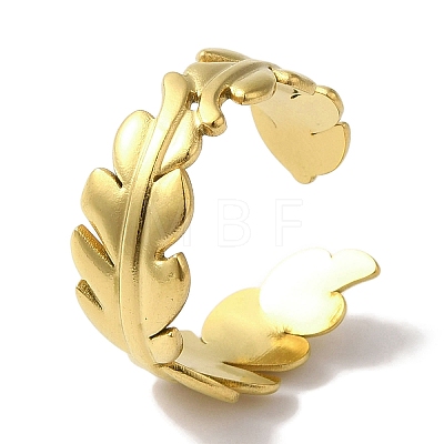 Vacuum Plating 201 Stainless Steel Feather Open Cuff Rings for Women RJEW-C092-34G-1