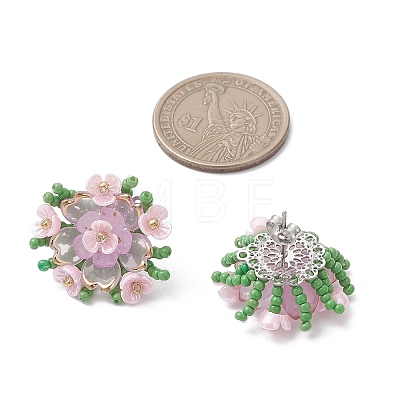 Flower Handmade Glass Seed Beads Stud Earrings EJEW-MZ00656-02-1