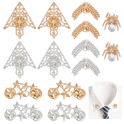   14Pcs 7 Style Star & Flower & Wheat & Spider Alloy Brooch Pins with Crystal Rhinestone JEWB-PH0001-29-1