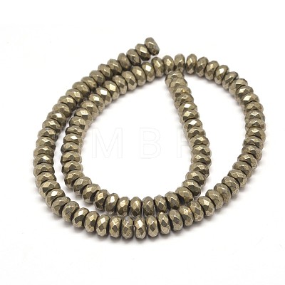 Faceted Rondelle Natural Pyrite Beads Strands G-I126-11-3x2mm-1