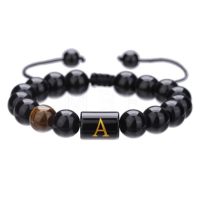Natural Black Agate & Tiger Eye Round Beaded Adjustable Bracelets LS-HL8029-1-1