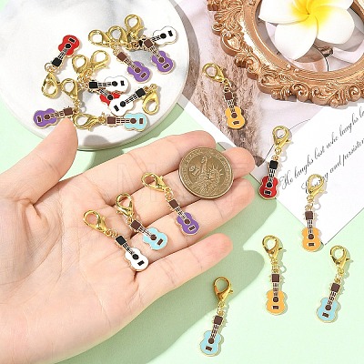 20Pcs 5 Colors Guitar Shape Alloy Enamel Pendant Decorations HJEW-YW00564-1