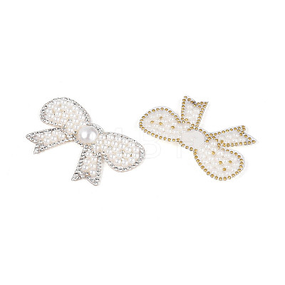 Bowknot Hotfix Rhinestone & Imitation Pearl Trimming DIY-T004-02-1