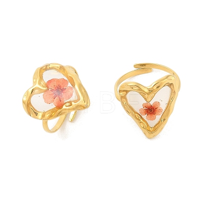 Heart Ion Plating(IP) 304 Stainless Steel Open Cuff Rings for Women RJEW-Z052-06G-1