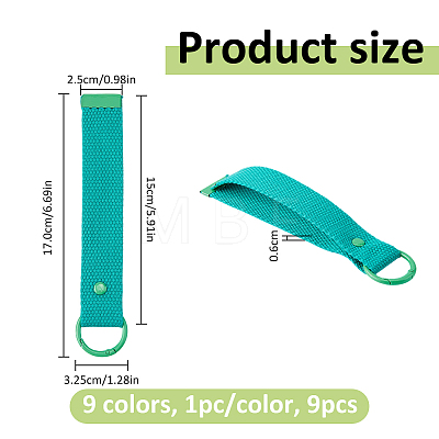 9Pcs 9 Colors Alloy Polyester Keychains KEYC-FH0001-80A-1