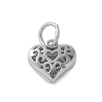 925 Sterling Silver 3D Hollow Flower Heart Charms STER-M099-02P-1