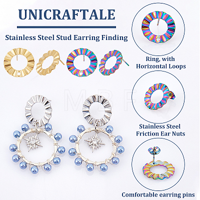 Unicraftale 12Pcs 3 Colors 304 Stainless Steel Stud Earring Finding EJEW-UN0002-32-1
