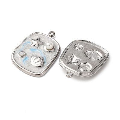 304 Stainless Steel Enamel Pendants STAS-P406-25B-P-1