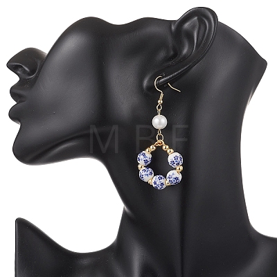 Printed Porcelain Round Dangle Earrings EJEW-JE06838-1