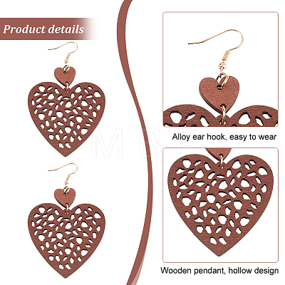 ANATTASOUL 6 Pairs 6 Styles Wood Dangle Earrings with Iron Earring Pins EJEW-AN0004-60-1