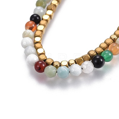 Natural Flower Amazonite Beads Multi-Strand Bracelets BJEW-JB04120-02-1