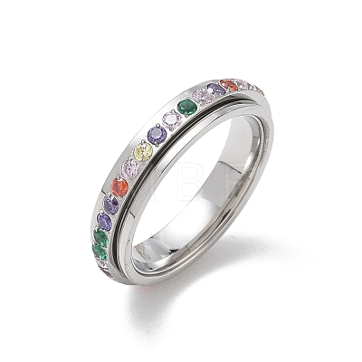 304 Stainless Steel Rhinestone Rotating Finger Rings RB-CBACDE8-02P-1