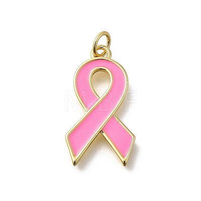 October Breast Cancer Pink Awareness Ribbon Brass Enamel Pendants LS-KK-S517-04F-G-1