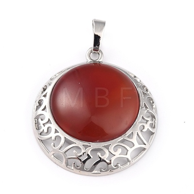 Natural Red Agate Pendants with Hollow Platinum Brass Findings G-P448-A08-P-1