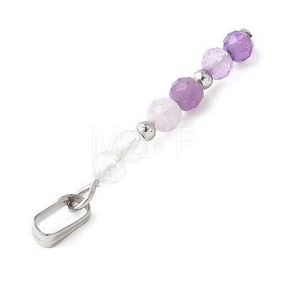 Faceted Round Natural Quartz Crystal & Amethyst & Lepidolite/Purple Mica Stone Beaded Pendants PALLOY-JF03529-07-1