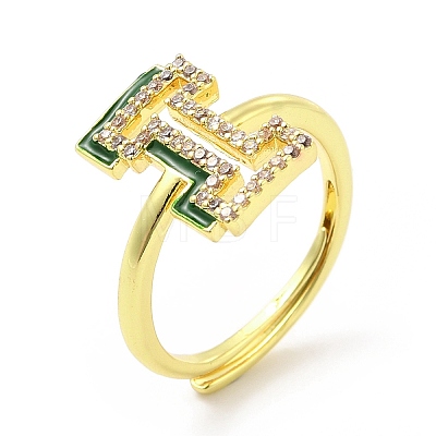 Mixed Color Enamel Initial Letter Adjustable Ring with Clear Cubic Zirconia RJEW-P045-01G-I-1