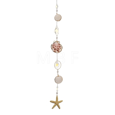 Electroplate Sea Shell & Glass Pendants Hanging Suncatchers HJEW-JM04562-1