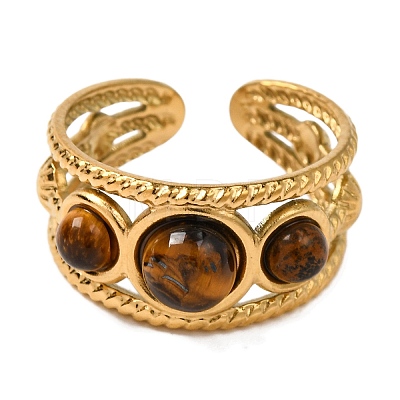 Round Natural Tiger Eye Finger Rings RJEW-Q822-31G-01-1