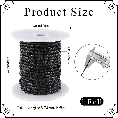 8M Braided Cowhide Leather Cord NWIR-3.0-02A-1