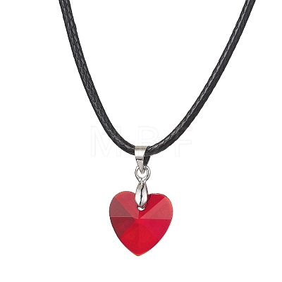 Valentine's Day Glass Heart Pendant Necklaces NJEW-JN04570-01-1