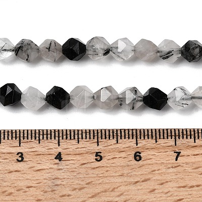 Natural Tourmalinated Quartz/Black Rutilated Quartz Beads Strands G-Z119-A15-01-1
