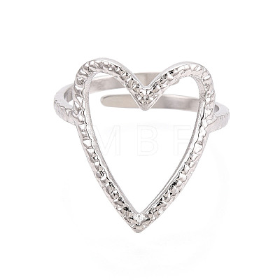 Non-Tarnish 304 Stainless Steel Heart Cuff Ring RJEW-N038-123P-1