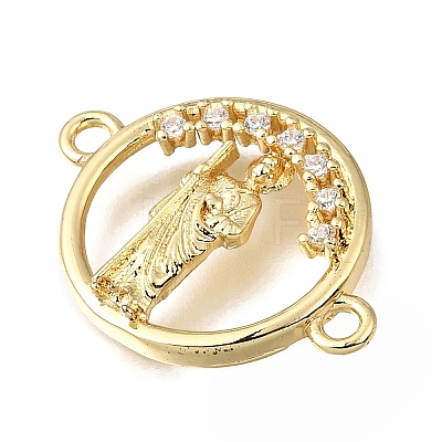 Religion Brass Micro Pave Clear Cubic Zirconia Connector Charms KK-G602-07G-11-1