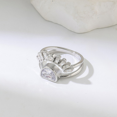 304 Stainless Steel Pave Cubic Zirconia Finger Rings WGB1C77-02-1