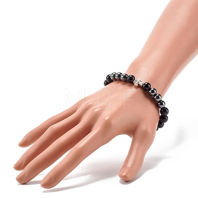 Natural Obsidian & Non-Magnetic Synthetic Hematite Round Beads Energy Stretch Bracelet for Men Women BJEW-JB06968-04-1