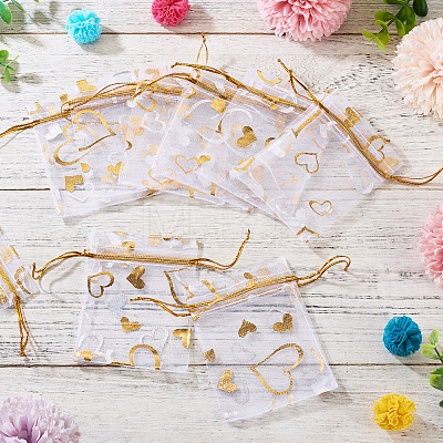 50Pcs Heart Printed Organza Bags OP-TADJ0001-01H-1