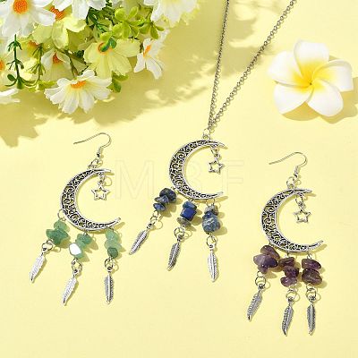 7Pcs Natural & Synthetic Gemstone Moon Pendant Decorations PALLOY-FS00062-1