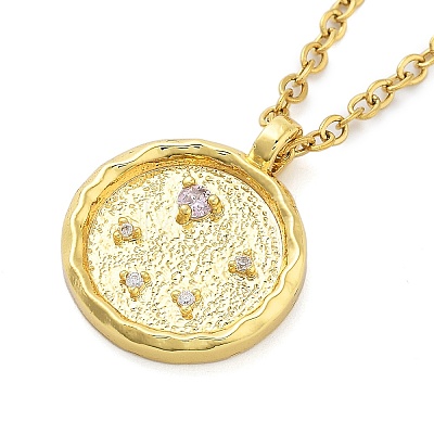 304 Stainless Steel Cubic Zirconia Constellation Flat Round Pendants STAS-S145-01K-1