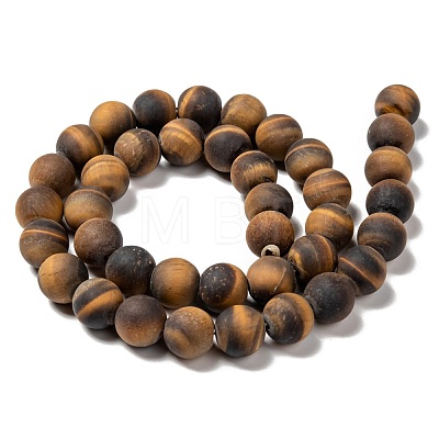 Natural Frosted Tiger Eye Round Bead Strands G-M064-10mm-02-1