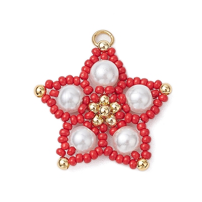 Glass Seed Beaded Star Pendants PALLOY-MZ00524-1