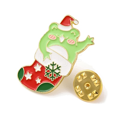 Christmas Frog with Socking Alloy Enamel Pins for Backpack Clothes JEWB-A024-01C-1