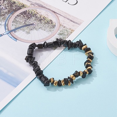 Natural Obsidian Chip Beads Stretch Bracelets BJEW-JB06599-02-1