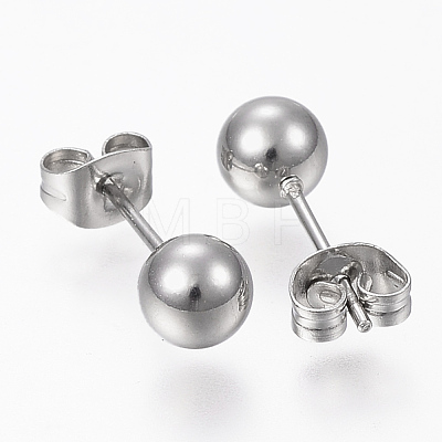 201 Stainless Steel Ball Stud Earrings STAS-P179-02P-8mm-1
